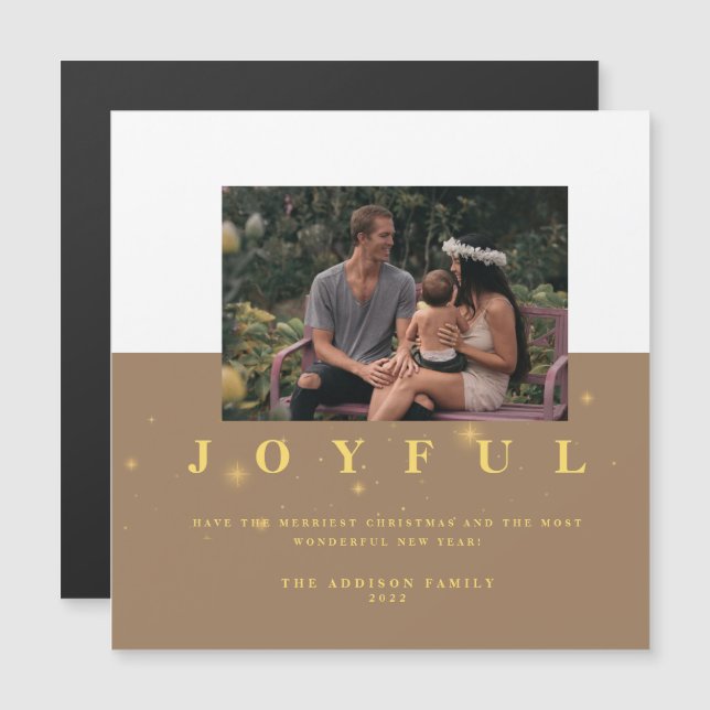Festive Kraft and Gold Joyful Photo Christmas (Front/Back)