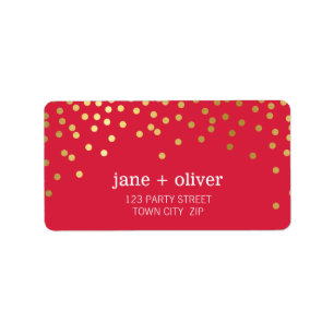 FESTIVE LABEL modern confetti spots gold foil red