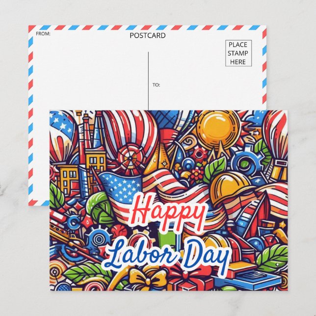 Festive Labour Day Celebration Postcard (Front/Back)