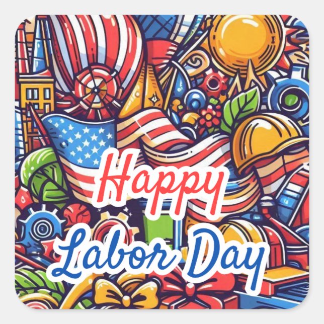 Festive Labour Day Celebration Square Sticker (Front)
