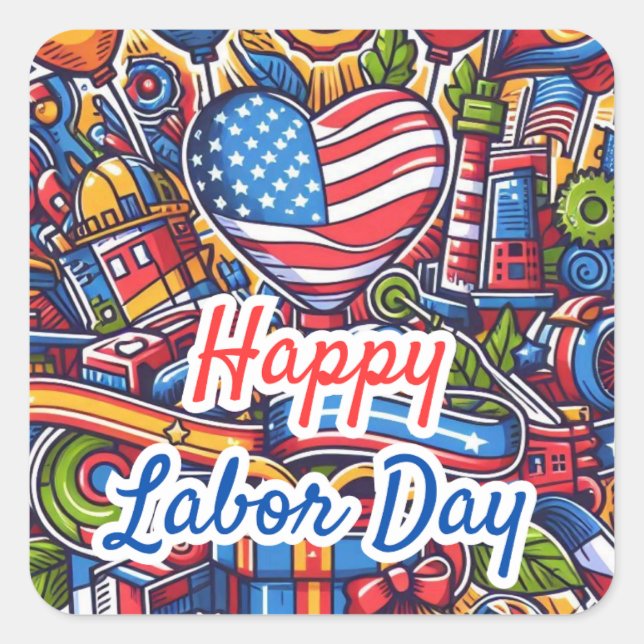 Festive Labour Day Celebration Square Sticker (Front)
