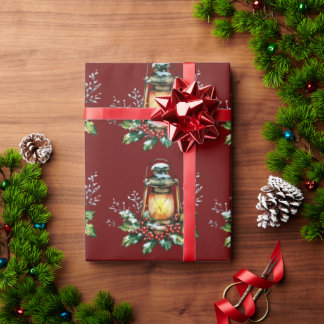 Festive Lantern Nestled in Holly – Seasonal Glow  Wrapping Paper