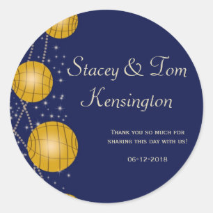 Festive Lanterns with Dark Blue & Amber Yellow Classic Round Sticker