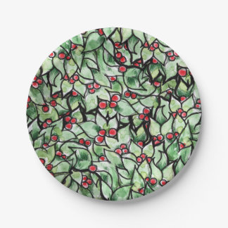 Festive leaf Christmas watercolor painting Paper Plate