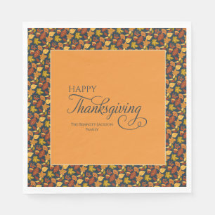 Festive Leaf Pattern Happy Thanksgiving Party Napkin