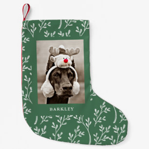 Festive Leaves   Green Holiday Photo Small Christmas Stocking