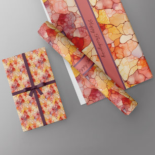 Festive Leaves Terrazzo Effect Custom Name Wrapping Paper Sheet