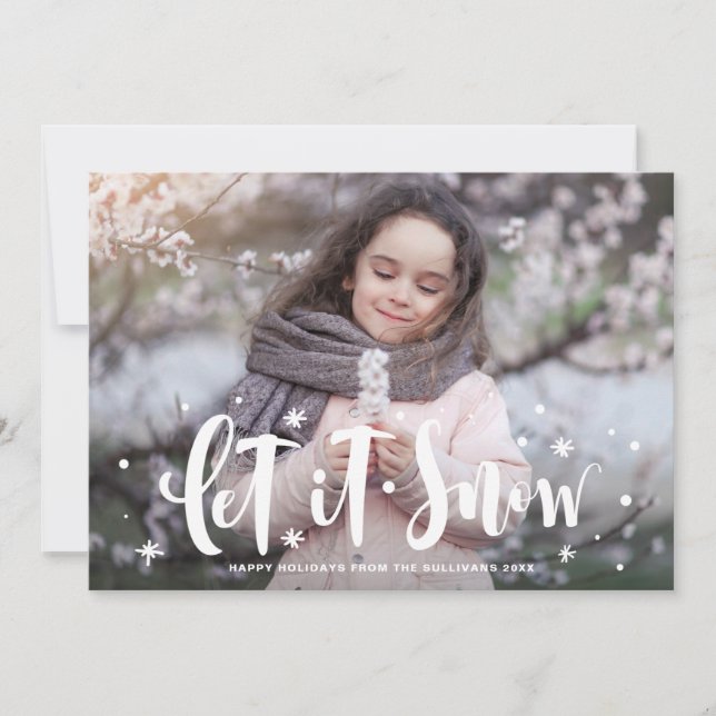 Festive Let It Snow Hand Lettered Photo Holiday Card (Front)