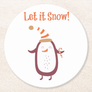 Festive Let It Snow Round Paper Coaster