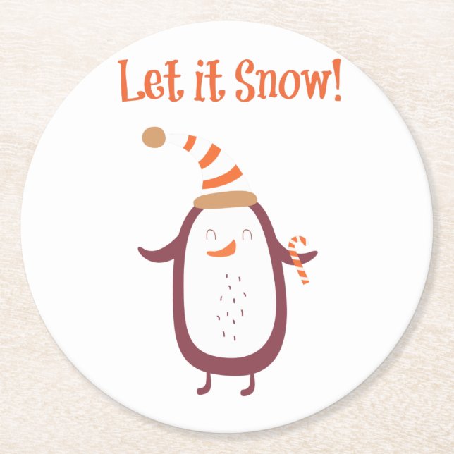 Festive Let It Snow Round Paper Coaster (Front)