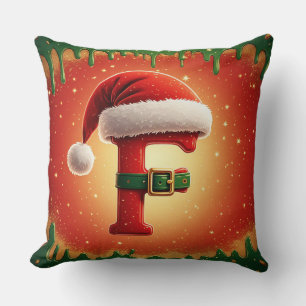 Festive Letter F With Pine Wreath Christmas Cushion