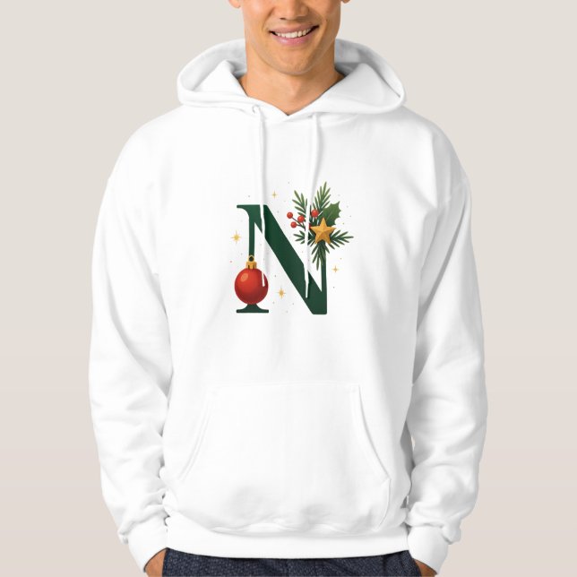 Festive Letter N Holiday  Adult Pullover Hoodie (Front)