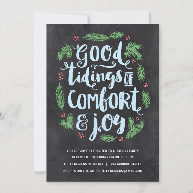 Festive Lettering | Chalkboard Holiday Party Invitation (Front)
