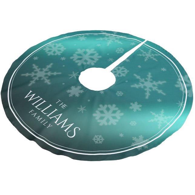 Festive Light Blue Foil Snowflakes Brushed Polyester Tree Skirt (Angled)