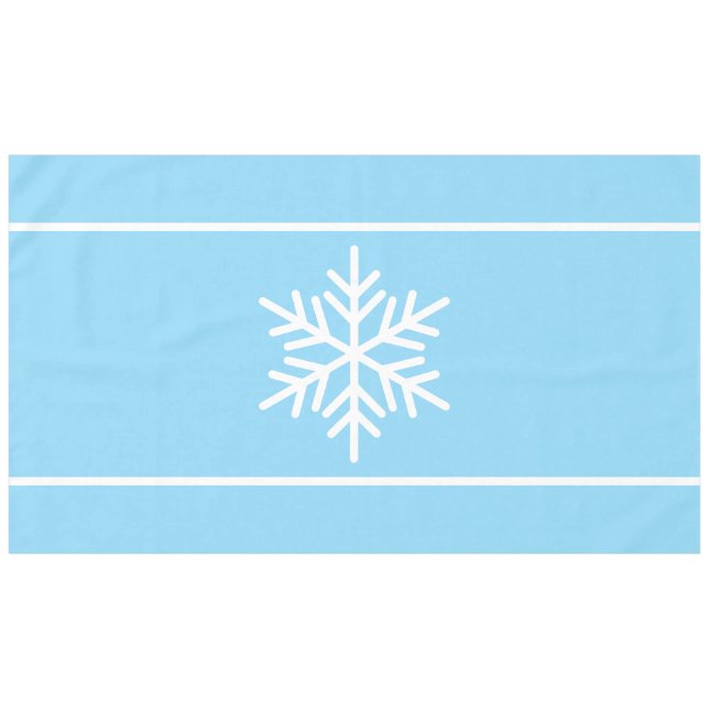 Festive Light Blue Nordic White Snowflake Stripes Tablecloth (Front (Horizontal))