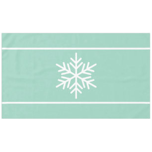 Festive Light Teal Nordic White Snowflake Stripes Tablecloth