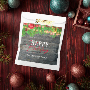 Festive Lights Baubles Rustic Holiday Christmas Favour Bags