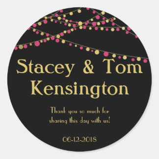 Festive Lights – Dark / Rose Pink + Gold Classic Round Sticker