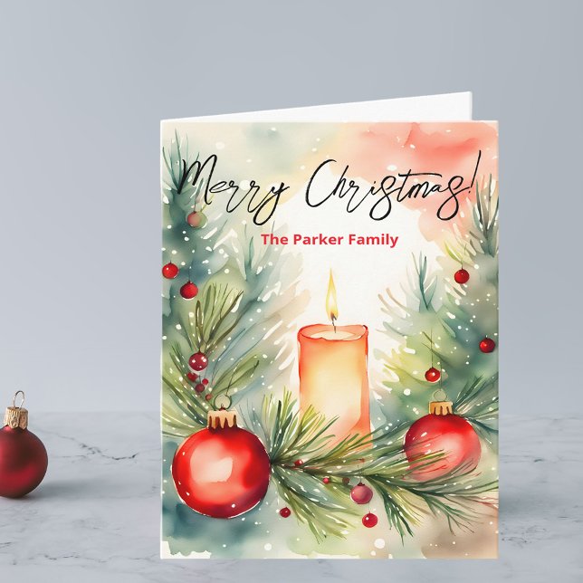 Festive Lit Christmas Candle and Pine Branches  Card (Creator Uploaded)