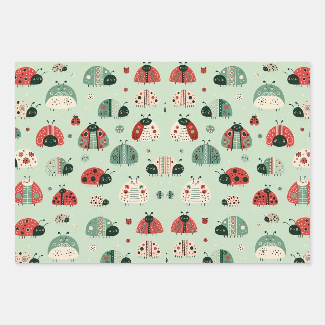 Festive Little Bugs Wrapping Paper Sheet (Front)