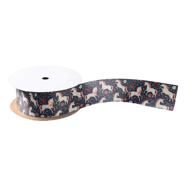 Festive Little Christmas Unicorn Satin Ribbon (Spool)