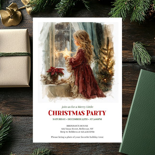 Festive little girl holding shining star printable invitation (Festive little girl holding shining star printable invitation

)