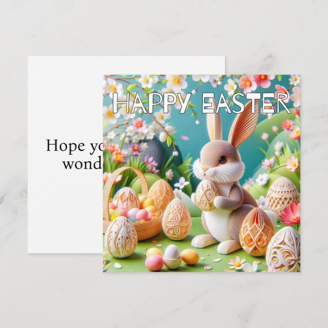 Festive Little Happy Easter Bunny Rabbit Holiday Card (Front/Back)