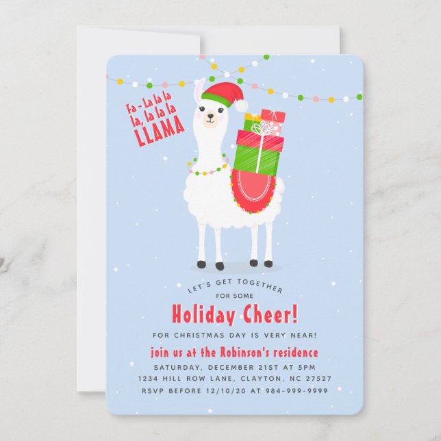Festive Llama Christmas Invitation (Front)