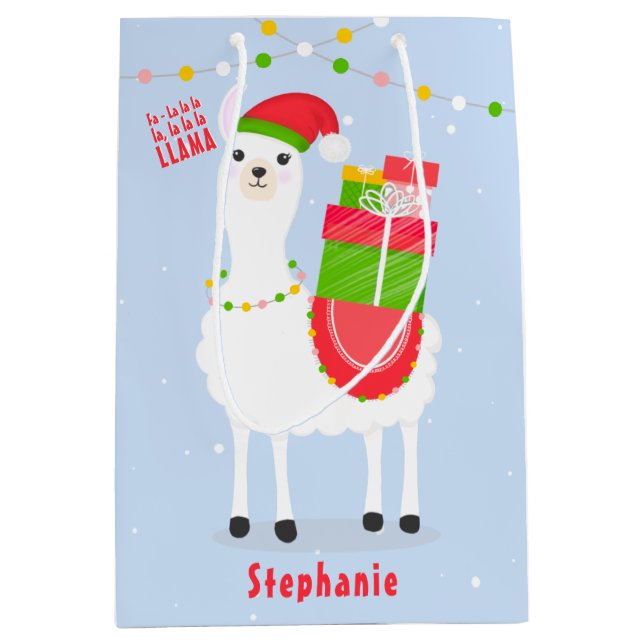 Festive Llama Christmas Medium Gift Bag (Front)