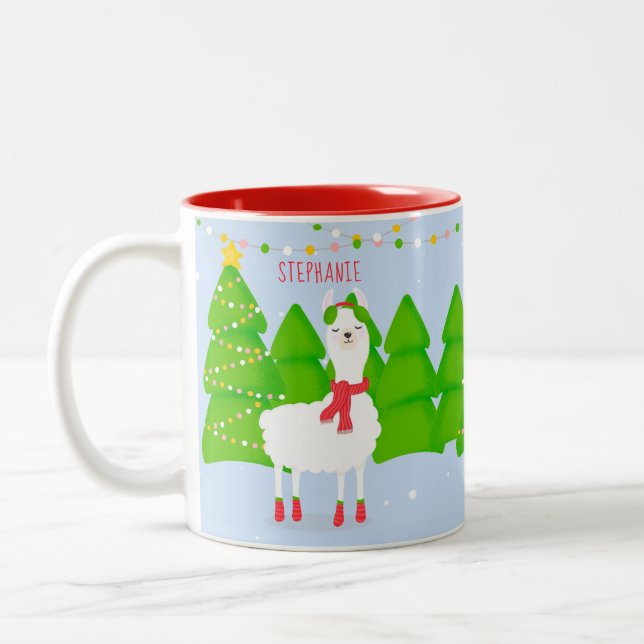 Festive Llama Christmas Two-Tone Coffee Mug (Left)