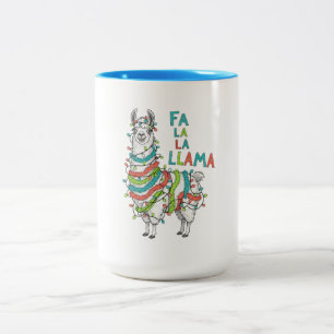 Festive Llama with Christmas Lights Two-Tone Coffee Mug