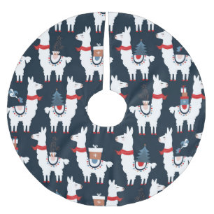 Festive Llamas: Christmas Pattern Delight Brushed Polyester Tree Skirt