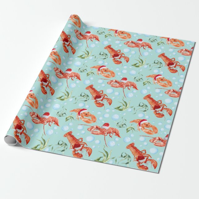 Festive Lobster Wrapping Paper (Unrolled)