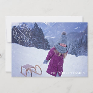 Festive Logo Dusty Blue Holiday Photo Card