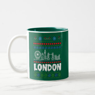 Festive London United Kingdom Ugly Christmas  Two-Tone Coffee Mug