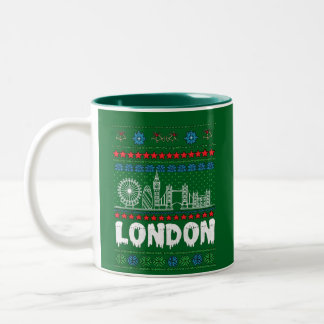 Festive London United Kingdom Ugly Christmas Two-Tone Coffee Mug