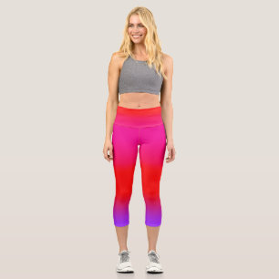 Festive Magenta Red Purple Ombre  Capri Leggings