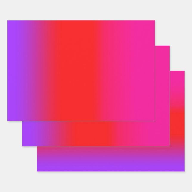 Festive Magenta Red Purple Ombre Gradient Pattern  Wrapping Paper Sheet (Set)