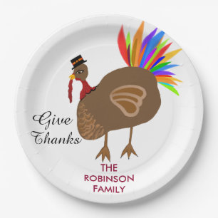 Festive Male Turkey Colourful Feathers Dinner Paper Plate