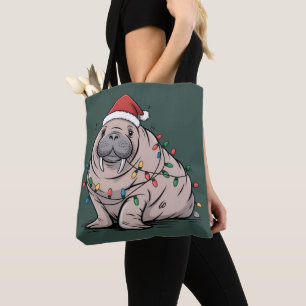 Festive Manatee Christmas Santa Ocean Lover Cosy Tote Bag