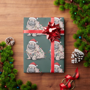 Festive Manatee Christmas Santa Ocean Lover Cosy Wrapping Paper