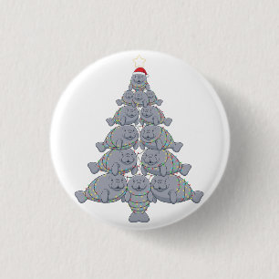 Festive Manatee Christmas Tree with Magical Ocean 3 Cm Round Badge