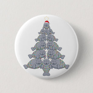 Festive Manatee Christmas Tree with Magical Ocean  6 Cm Round Badge