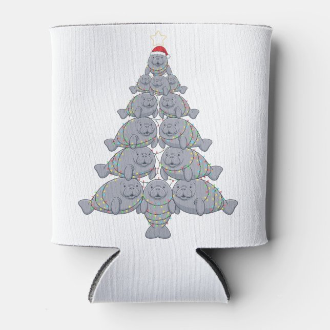 Festive Manatee Christmas Tree with Magical Ocean  Can Cooler (Front)