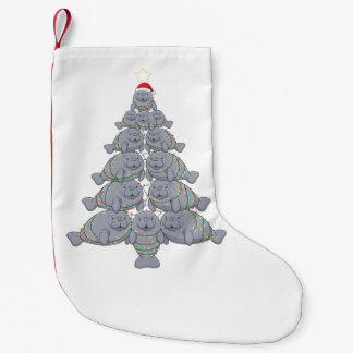 Festive Manatee Christmas Tree with Magical Ocean Small Christmas Stocking