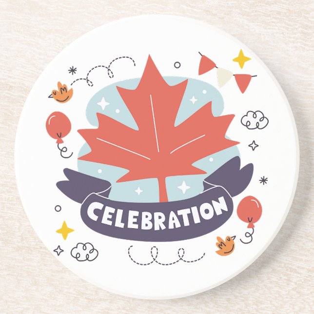 Festive Maple Leaf Celebration Coaster (Front)