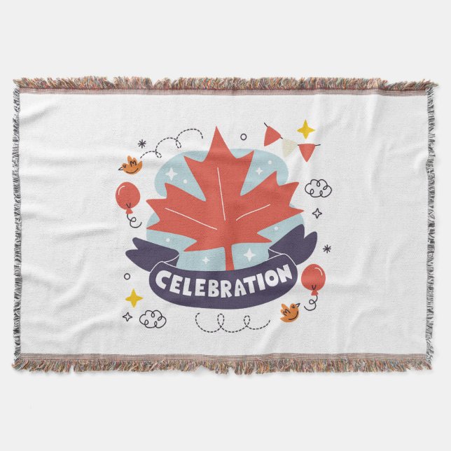 Festive Maple Leaf Celebration Throw Blanket (Front)