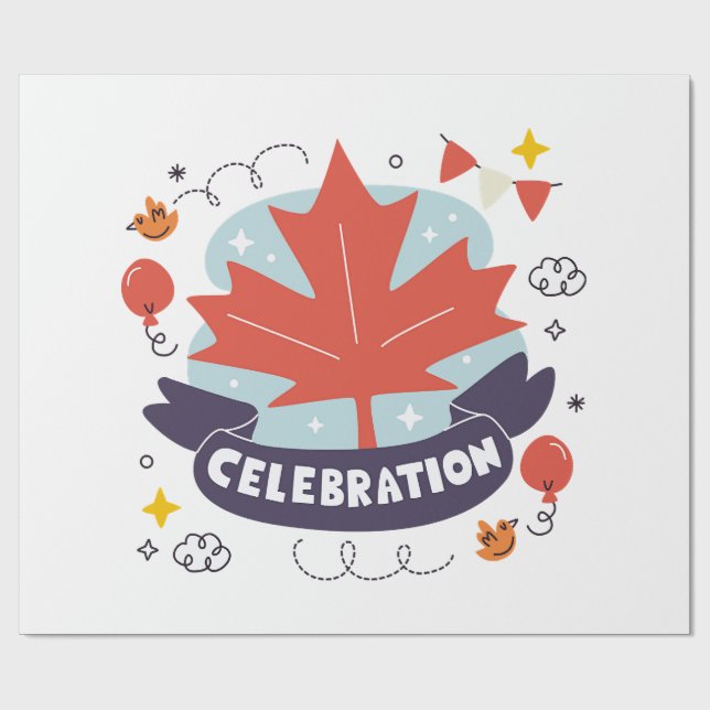 Festive Maple Leaf Celebration Wrapping Paper (Flat)