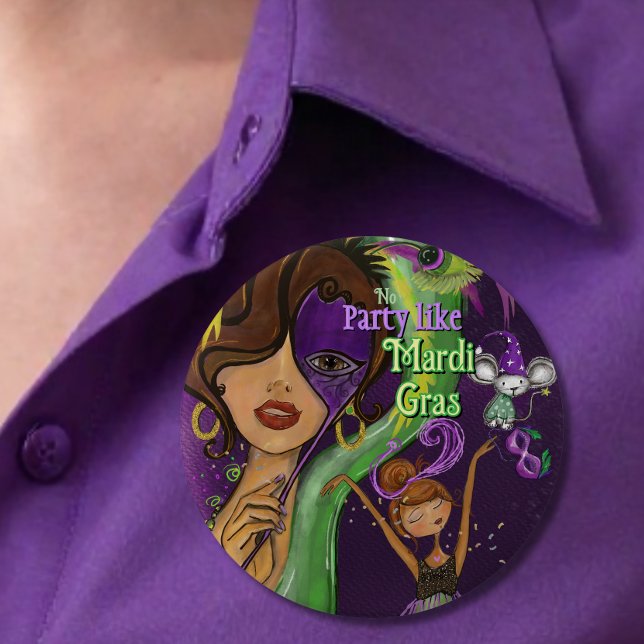 Festive Mardi Gras Carnival Badge | Purple Green (Festive Mardi Gras Carnival Badge  Purple Green Button)