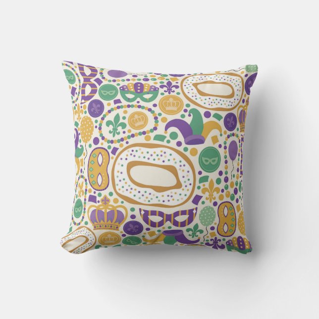Festive Mardi Gras Celebration Cushion (Front)